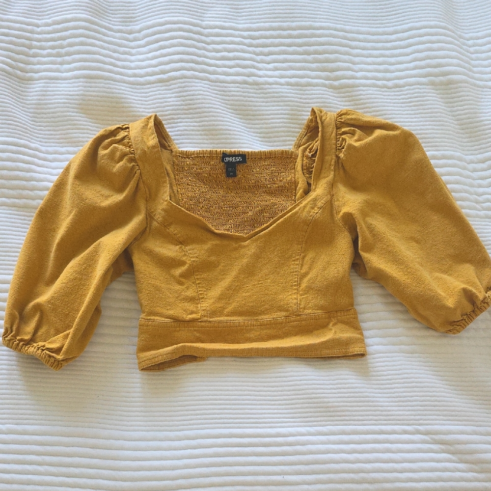 Express Golden Puff Sleeve Blouse